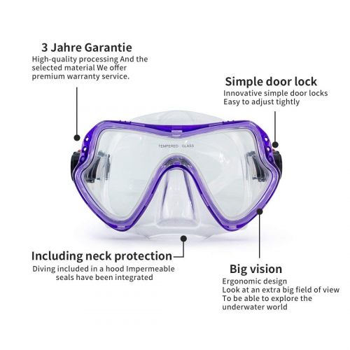 스피도 Speedo CACACOL Swimming Diving Mask 180° Panoramic Snorkel Mask Scuba Easybreath Diving Snorkeling Package with Action Camera Mount, Dry Top Set Anti-Fog & Anti-Leak Scuba Mask for Adult