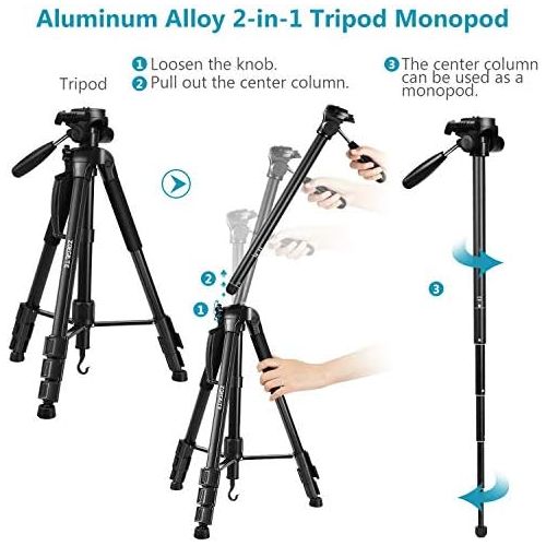  [아마존베스트]Speedsporting 177 cm Lightweight Tripod Camera Tripod with Mobile Phone Holder and Monopod, Aluminium Tripod Photo Tripod with 3-Way Swivel Pan Head for Smartphone DSLR SRL Canon N