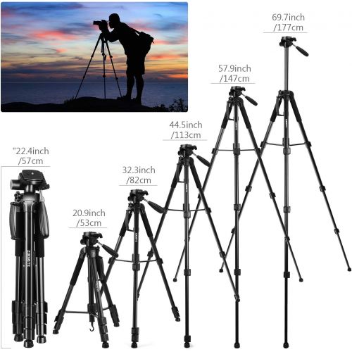  [아마존베스트]Speedsporting 177 cm Lightweight Tripod Camera Tripod with Mobile Phone Holder and Monopod, Aluminium Tripod Photo Tripod with 3-Way Swivel Pan Head for Smartphone DSLR SRL Canon N