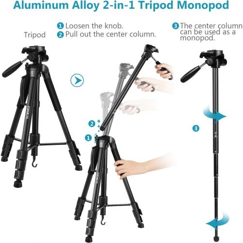  [아마존베스트]Speedsporting 177 cm Lightweight Tripod Camera Tripod with Mobile Phone Holder and Monopod, Aluminium Tripod Photo Tripod with 3-Way Swivel Pan Head for Smartphone DSLR SRL Canon N