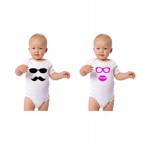 Speedy Pros Glasses Boy Girl Twins Infant Short Sleeve Baby Bodysuits One Piece Set Of 2 Newborn White