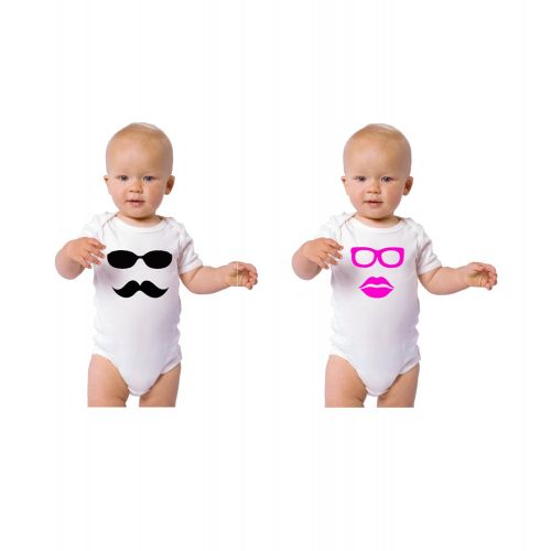  Speedy Pros Glasses Boy Girl Twins Infant Short Sleeve Baby Bodysuits One Piece Set Of 2 6 Months White