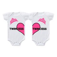 Speedy Pros Twincess Princess Crown Twins Infant Short Sleeve Baby Bodysuits One Piece Set Of 2 6 Months White