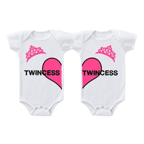  Speedy Pros Twincess Princess Crown Twins Infant Short Sleeve Baby Bodysuits One Piece Set Of 2 6 Months White