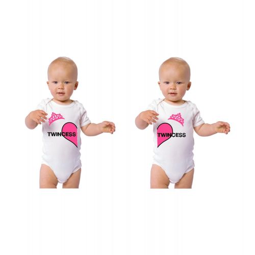  Speedy Pros Twincess Princess Crown Twins Infant Short Sleeve Baby Bodysuits One Piece Set Of 2 6 Months White