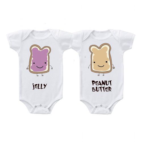  Speedy Pros Peanut Butter Jelly Twins Infant Short Sleeve Baby Bodysuits One Piece Set Of 2 Newborn White