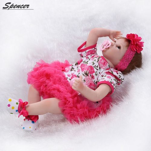  SpencerToys Reborn Baby Doll Soft Silicone Vinyl 22 inch Lovely Lifelike Cute Baby Boy Girl Toy Beautiful clothes doll 55 cm Hots