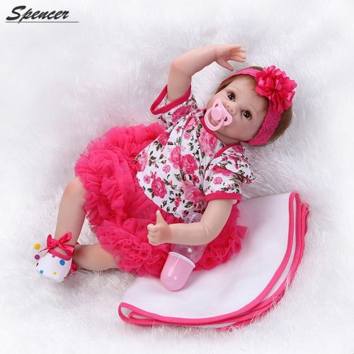  SpencerToys Reborn Baby Doll Soft Silicone Vinyl 22 inch Lovely Lifelike Cute Baby Boy Girl Toy Beautiful clothes doll 55 cm Hots