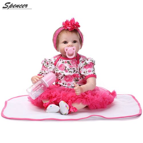  SpencerToys Reborn Baby Doll Soft Silicone Vinyl 22 inch Lovely Lifelike Cute Baby Boy Girl Toy Beautiful clothes doll 55 cm Hots