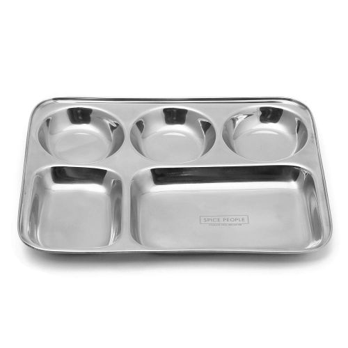  Spice People SPICE PEOPLE Compartment Plates Steel - Compartment Food Tray - Divided Trays - Food Separator Plate - Stainless Steel 5 in 1 Five Compartment Dinner Plate| Set of 4 Pc | 34 cm.