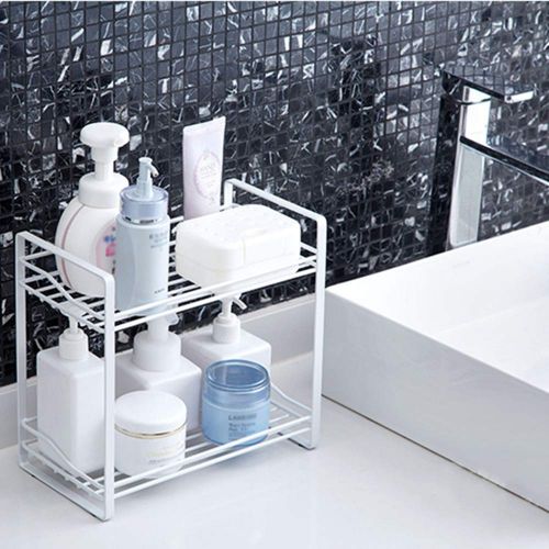  Spice Rack, Wrought Iron Hollow 2 Layer Sauce Bottle Storage Rack Bathroom Kitchen Rack Black White