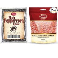 Spicy World Whole Black Peppercorns 16 Oz + Himalayan Pink Salt Coarse 1.75 LB (28 Oz)