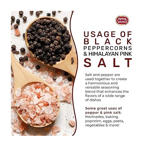  Spicy World Whole Black Peppercorns 16 Oz + Himalayan Pink Salt Coarse 1.75 LB (28 Oz)