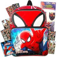 Spider-Man Marvel Spiderman Backpack for Boys ~ Deluxe 16 Inch Marvel Backpack with Over 400 Stickers (Spiderman School Supplies Set)
