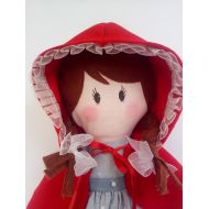 SpikeSpiritFrance Little Red Riding Hood doll fabric with cape, dress white/red dots, or gray / white stars.