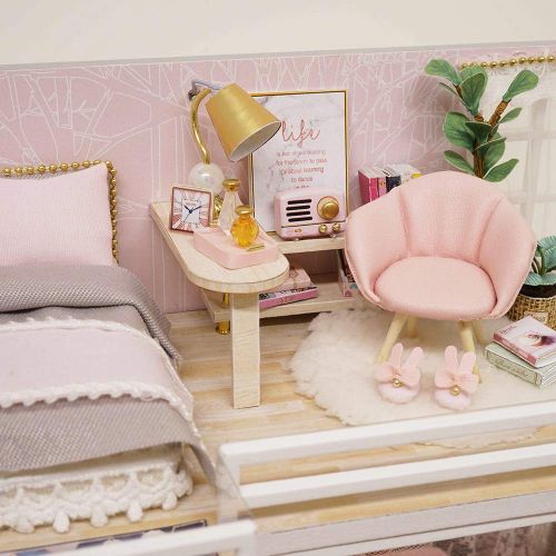  Spilay DIY Miniature Dollhouse Wooden Furniture Kit,Handmade Mini Modern Apartment Model Plus with Dust Cover & Music Box ,1:24 Scale Creative Doll House Toys for Children Girl Gif