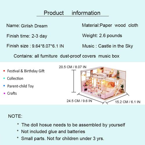  Spilay DIY Miniature Dollhouse Wooden Furniture Kit,Handmade Mini Modern Apartment Model Plus with Dust Cover & Music Box ,1:24 Scale Creative Doll House Toys for Children Girl Gif