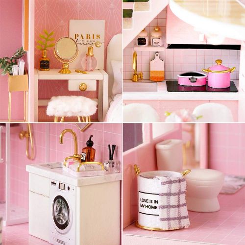  Spilay DIY Miniature Dollhouse Wooden Furniture Kit,Handmade Mini Modern Apartment Model Plus with Dust Cover & Music Box ,1:24 Scale Creative Doll House Toys for Children Girl Gif