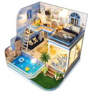 Spilay DIY Miniature Dollhouse Wooden Furniture Kit,Handmade Mini Modern Duplex Home Model with LED&Music Box ,1:24 Scale 3D Puzzle Creative Doll House Toys for Children Gift(Blue
