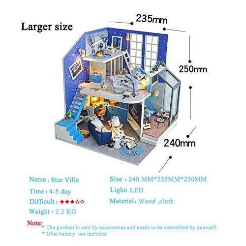  Spilay DIY Miniature Dollhouse Wooden Furniture Kit,Handmade Mini Modern Duplex Home Model with LED&Music Box ,1:24 Scale 3D Puzzle Creative Doll House Toys for Children Gift(Blue