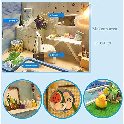 Spilay DIY Miniature Dollhouse Wooden Furniture Kit,Handmade Mini Modern Duplex Home Model with LED&Music Box ,1:24 Scale 3D Puzzle Creative Doll House Toys for Children Gift(Blue