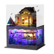 Spilay DIY Miniature Dollhouse Wooden Furniture Kit,Handmade Mini Modern Villa Model with LED Light & Music Box ,1:24 Scale Creative Doll House Toys for Children (Blue Sea Romance)