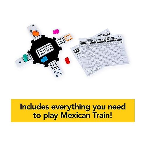  Mexican Train Dominoes Set Tile Board Game in Aluminum Carry Case Games with Colorful Trains for Family Game Night, for Adults and Kids Ages 8 and Up