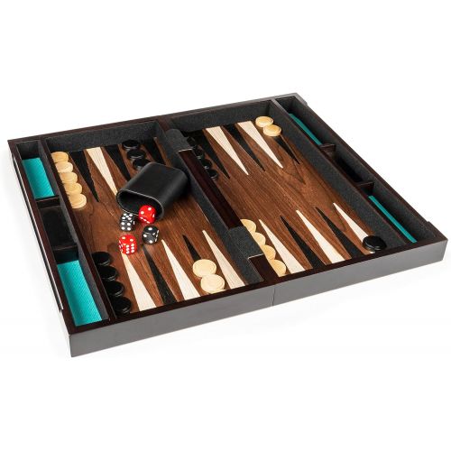  Spin Master Legacy Deluxe Wooden Backgammon Classic 2-Player Original Board Game Set with Cups and Dice, for Kids and Adults Aged 8 and up