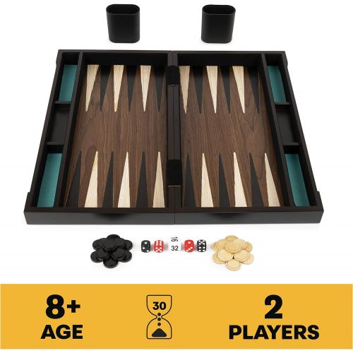  Spin Master Legacy Deluxe Wooden Backgammon Classic 2-Player Original Board Game Set with Cups and Dice, for Kids and Adults Aged 8 and up