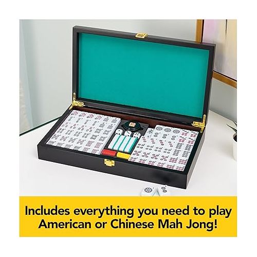  Spin Master Games Legacy Deluxe Mah Jong Classic Game with Two-Toned Tiles and Lined Wood Storage Case, Family Game for 4 Players Ages 8 and up