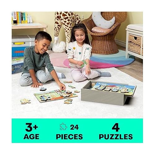  Bluey 4-Pack of Wooden 24-Piece Puzzles with Interchangeable Pieces | Bluey Birthday Party Supplies | Bluey Party Favors | Bluey Toys for Kids Ages 3+