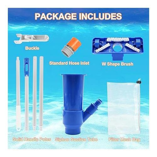  Handheld Pool Vacuum above Ground - Portable Swimming Pool Jet Cleaner, Pool Leaf Vacuum Cleaning Kit W/Brush with 4 Section Poles of 63