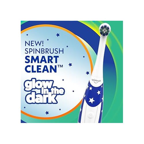  Spinbrush Smart Clean Kids Electric Toothbrush, Glow in The Dark, Battery-Powered