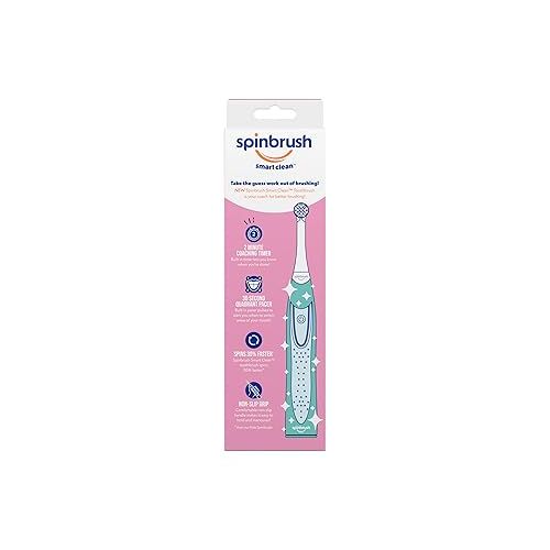  Spinbrush Smart Clean Kids Electric Toothbrush, Shimmery Sparkle, Battery-Powered