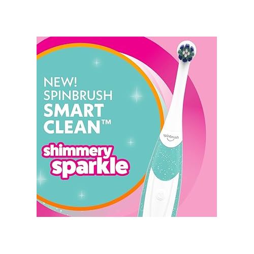  Spinbrush Smart Clean Kids Electric Toothbrush, Shimmery Sparkle, Battery-Powered