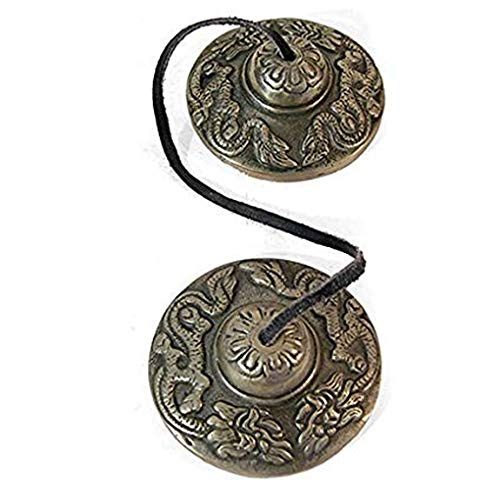  Spiritual Gifts BEAUTIFUL TIBETAN BUDDHIST HEART CHAKRA TINGSHA CYMBALS REIK,I SPACE CLEARING, MEDITATION AID, MUSIC; ON LEATHER CORD; 6CM DIA. EMBOSSED WITH 2 TIBETAN DRAGONS; UNIQUE UNUSUAL GIFT