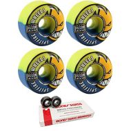 Spitfire 54mm Wheels Formula Four Radials Blue/Yellow Swirl Skateboard Wheels - 99a with Bones Bearings - 8mm Bones Swiss Skateboard Bearings (8) Pack - Bundle of 2 Items