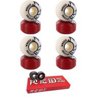 Spitfire 54mm Wheels Bighead Bighead Mash-Up White/Red Skateboard Wheels - 99a with Bones Bearings - 8mm Bones Super Reds Skate Rated Skateboard Bearings (8) Pack - Bundle of 2 Ite