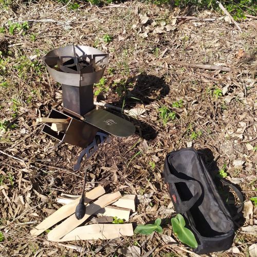  Spitfire Rocket Stove Patrol, Heavy Duty Portable camping Rocket Stove wood burning w/ Designated Travel case, Collapsible, Compact, Versatile, for backpacking, backyard cooking,