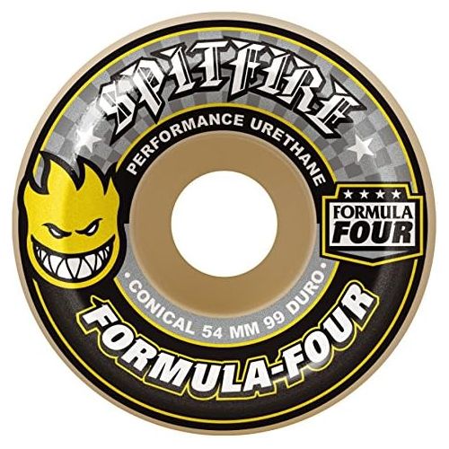  Spitfire Formula Four White/Yellow Conical 99D Skateboard Wheels - Set of 4