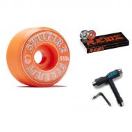 Spitfire Skateboard Wheels Spitfire Old English 99d Skateboard Wheels - Orange - 53mm with Bones Reds Bearings and CCS Skate Tool