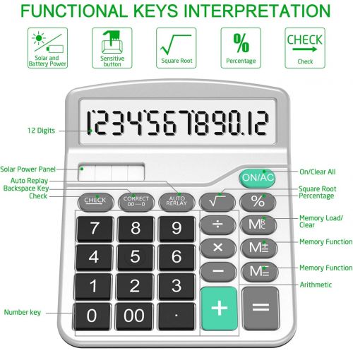  [아마존베스트]Calculator, Splaks 2 Pack Standard Functional Desktop Calculator Sola and AA Battery Dual Power Electronic Calculator with 12-Digit Large Display (1 Basic Black&1 Updated Silver)