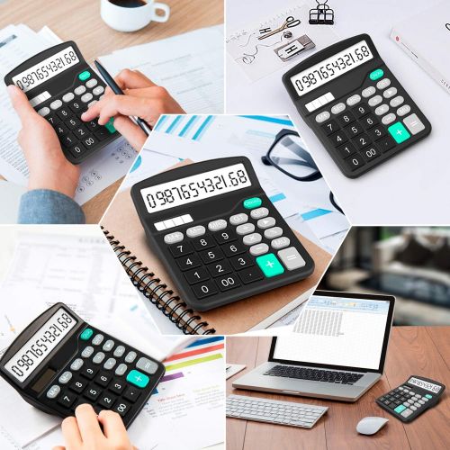  [아마존베스트]Calculator, Splaks 2 Pack Standard Functional Desktop Calculator Sola and AA Battery Dual Power Electronic Calculator with 12-Digit Large Display (1 Basic Black&1 Updated Silver)