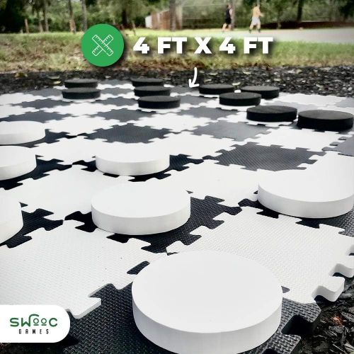  Splinter Woodworking Co. SWOOC Games - 2-in-1 Reversible Giant Checkers & Tic Tac Toe Game ( 4ft x 4ft ) - 100% High Density EVA Foam Mat & Pieces - Extra Large Checkers with Jumbo Checkerboard and Yard Si