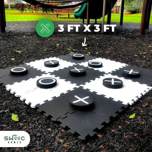  Splinter Woodworking Co. SWOOC Games - 2-in-1 Reversible Giant Checkers & Tic Tac Toe Game ( 4ft x 4ft ) - 100% High Density EVA Foam Mat & Pieces - Extra Large Checkers with Jumbo Checkerboard and Yard Si