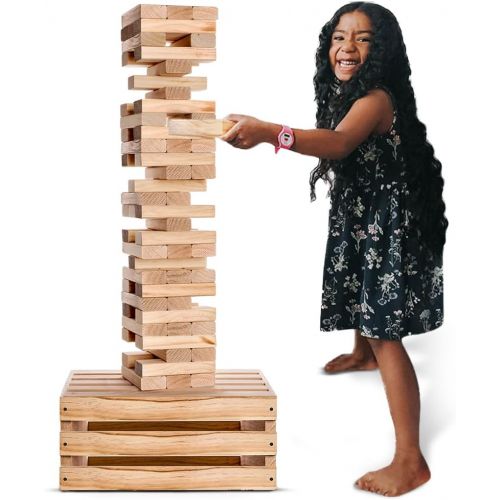  Splinter Woodworking Co. SWOOC Games - Giant Tower Game 60 Large Blocks Storage Crate / Outdoor Game Table Starts Over 2.5ft Big Max Height of 5ft Genuine Jumbo Toppling Yard Games Jumbo Backyard Set