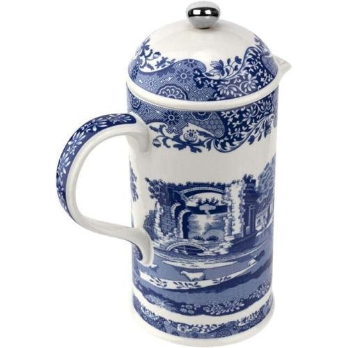  Spode Blue Italian French Press | 28-Ounce Capacity | Espresso, Coffee, and Tea Maker | Porcelain Cafetiere | Stainless Steel Plunger | Dishwasher Safe (Blue/White)