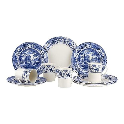 Spode Blue Italian Brocato 12 Piece Dinnerware Set | Service for 4 | Dinner Plate, Salad Plate, and Mug | Made of Fine Earthenware | Microwave and Dishwasher Safe