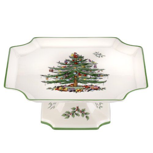  Spode Christmas Tree Footed Square Cake Plate, 10-Inch