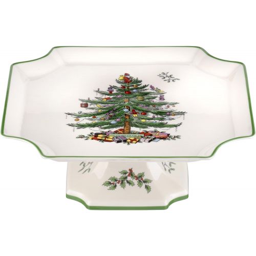  Spode Christmas Tree Footed Square Cake Plate, 10-Inch